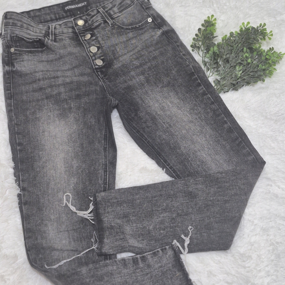 High Rise Black Jeans with Distressed Details